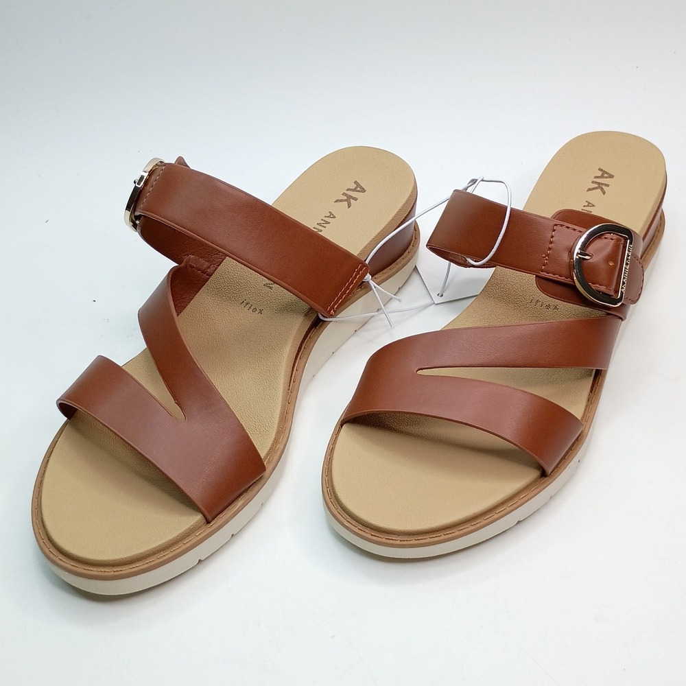 Anne Klein Aklalasa Wedge Sandals Women Size 8.5 Cognac Brown iFlex Buckle Strap - Picture 2 of 10